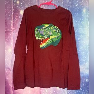 New lands end T-Rex embroidered dinosaur long sleeve shirt